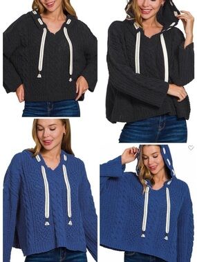 ZenanaBLUE Cozy Cable Knit Hooded Pullover -